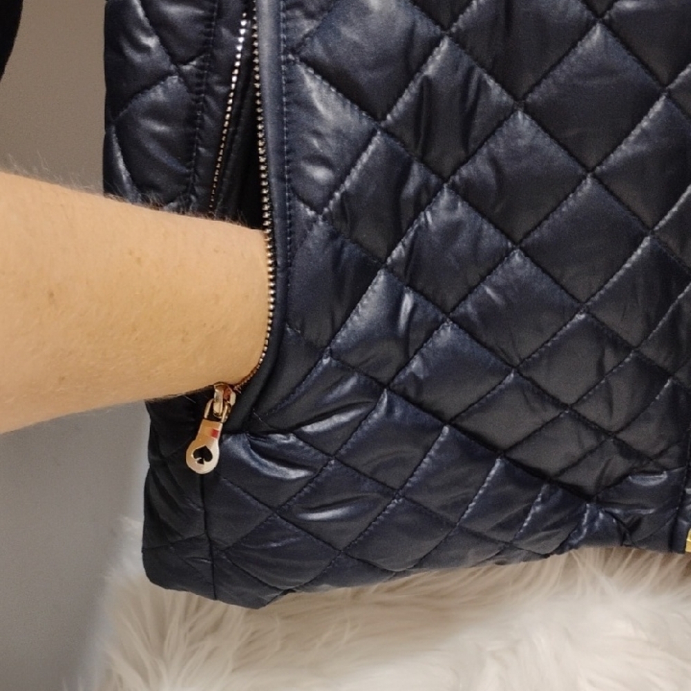 (X1) SALE! Kate Spade New York Navy Quilted Puffer Jacket Sz.L Worn 1X - Picture 3 of 8